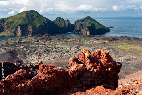 View from the top of Eldfell volcano crater. Heimaey Island, Vestmannaeyjar, Iceland. photo