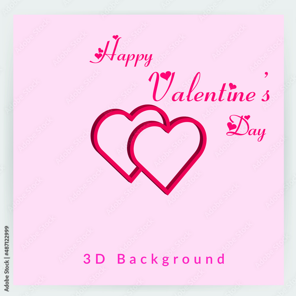 pink valentine card with heart, Valentines day background, 3d background, abstract vector, banner template, squares texture 