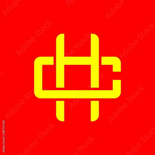 CH, HC, monogram logo overlapping, golden yellow color on a red background