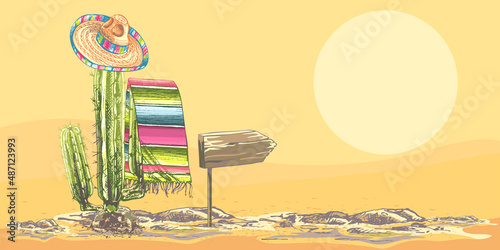 444_Desert Cactus_sombrero_background desert landscape with cacti, sunset, natural
stylish, vector background for wallpaper, web pages, surface textures, textiles, pointer
