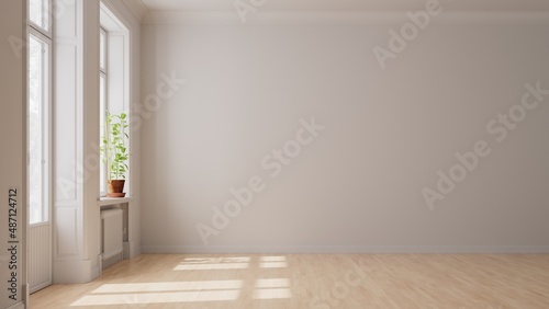 Fototapeta Naklejka Na Ścianę i Meble -  Wand im Zimmer einer leeren Wohnung mit Balkon