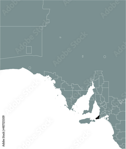 Black flat blank highlighted location map of the DISTRICT COUNCIL OF YANKALILLA AREA inside gray administrative map of areas of the Australian state of South Australia