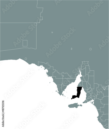 Black flat blank highlighted location map of the YORKE PENINSULA COUNCIL AREA inside gray administrative map of areas of the Australian state of South Australia