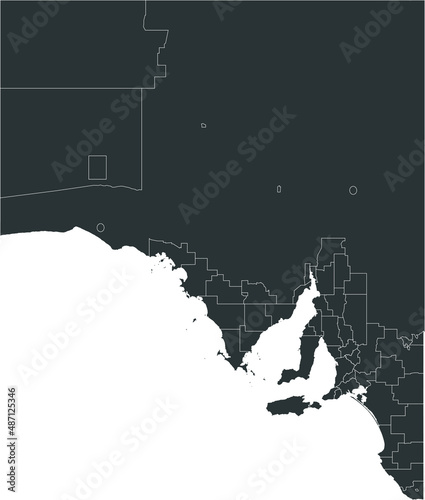 Dark gray flat vector administrative map of local government areas of the Australian state of SOUTH AUSTRALIA with white border lines between its areas