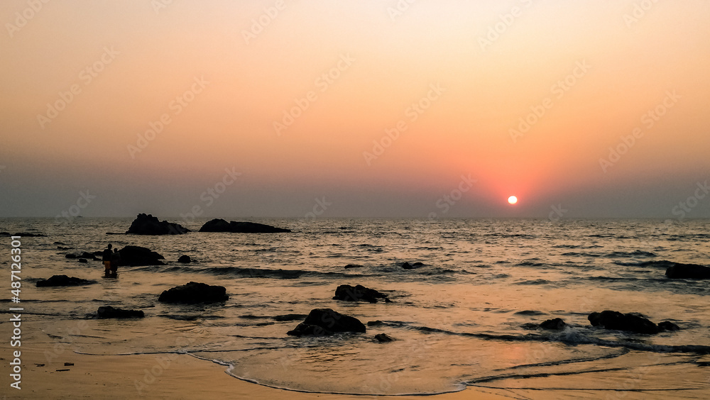 Stunning sunset at the sea in India. Arambol, GOA.