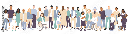 People stand side by side together. Flat vector illustration.