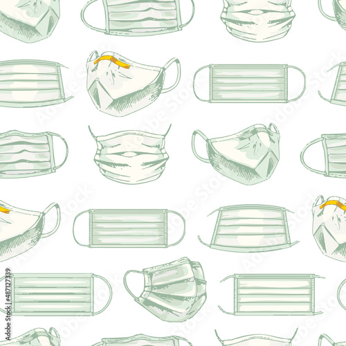 432_set of medical masks, tablet, stethoscope_medical mask, quarantine_set of protective face masks from coronavirus, respirators seamless pattern