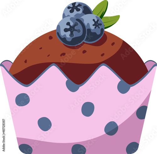 Easter cute element. Cupcake with blueberry. Happy spring.