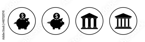 Bank icons set. Bank sign and symbol, museum, university