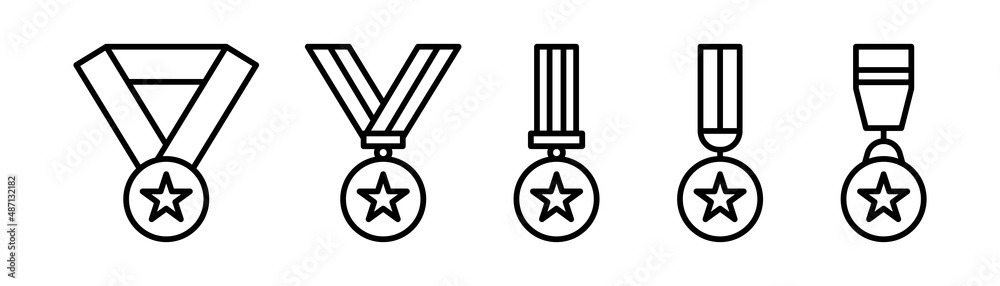Medal icon set. Award badge symbol. Outline medal icon. Award symbol. Medallion sign in line. Winner emblem. Champion sign. Stock vector illustration Medal icon set. Award badge symbol. Outline medal icon. Award symbol. Medallion sign in line. Winner emblem. Champion sign. Stock vector illustration
