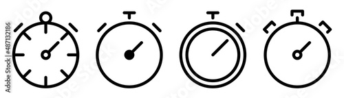 Stopwatch icon set. Timer symbol in line. Outline stopwatch icon. Countdown clock. Linear timer in circle. Stock vector illustration.