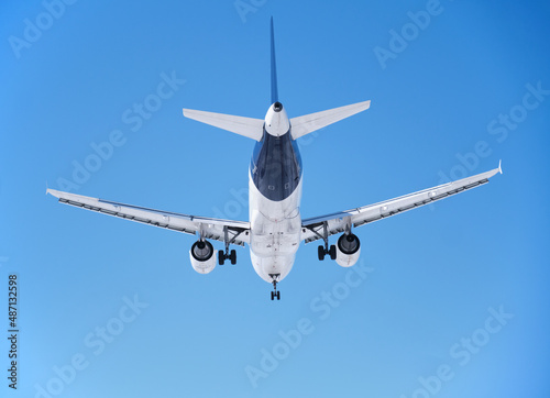 Close up of airplane in the blue sky