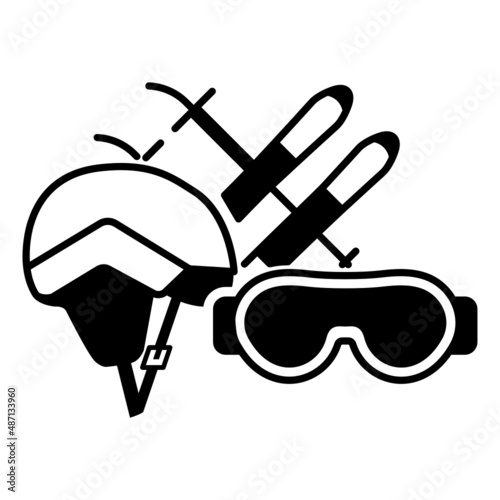 Winter Sports bindings, boots and Glasses Concept, Sledding Sport Vector Icon Design, Sporting equipment Symbol, Physical Fitness and Wellness Sign, Leisure Activity stock illustration