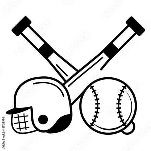 Baseball bat and helmet Concept Vector Icon Design, Sporting equipment Symbol, Physical Fitness and Wellness Sign, Leisure Activity stock illustration