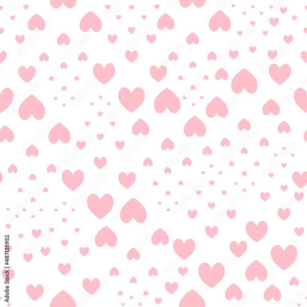 Pink hearts. Seamless vector pattern. Endless ornament. Romantic print. Repeating symbols of love. Isolated colorless background. Flat style. Idea for web design, cover, wrapper, wallpaper. Pink hearts. Seamless vector pattern. Endless ornament. Romantic print. Repeating symbols of love. Isolated colorless background. Flat style. Idea for web design, cover, wrapper, wallpaper.