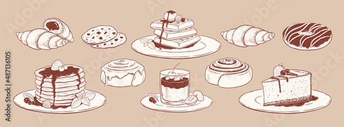 Vector illustration set of desserts and bakery