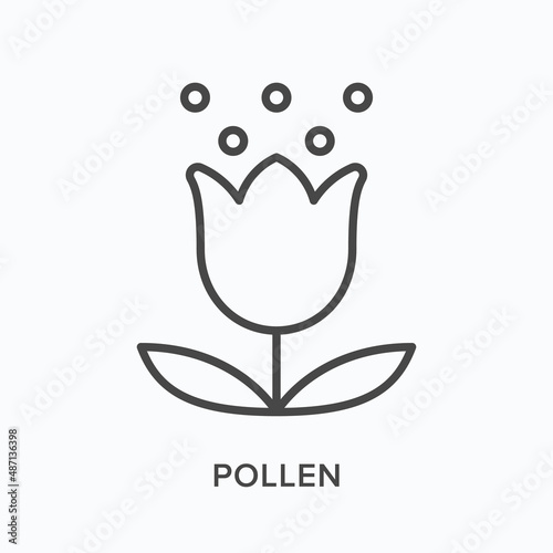 Pollen flat line icon. Vector outline illustration of flower. Black thin linear pictogram for type of allergen