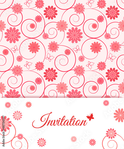Floral card design for greeting card, invitation, menu, cover... Swirl background - seamless pattern
