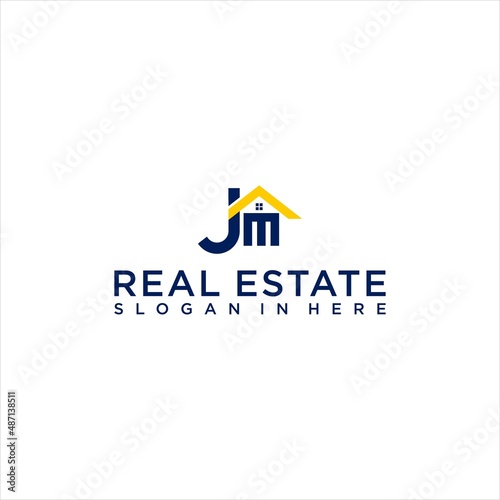 letter JM logo design with real estate concept vector
