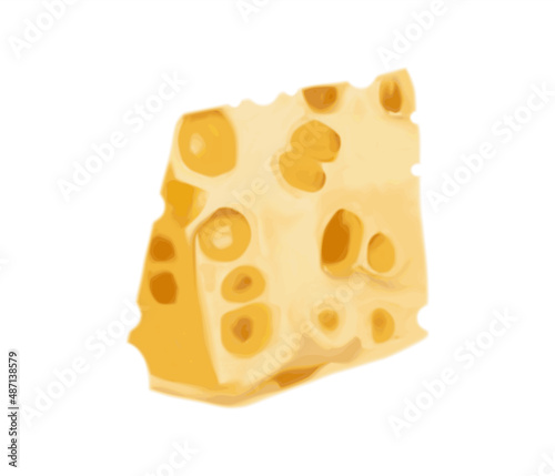 Cheese with holes, a large piece with holes, color drawing, on a transparent background