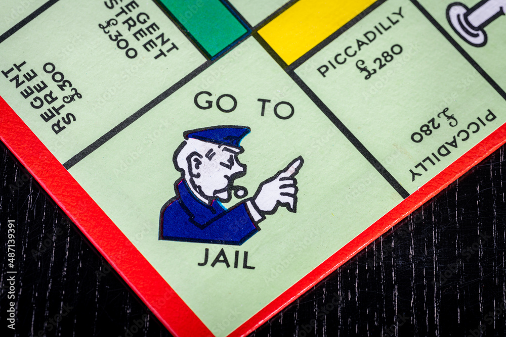 The Go To Jail square on a UK Monopoly Board Stock 写真 | Adobe Stock