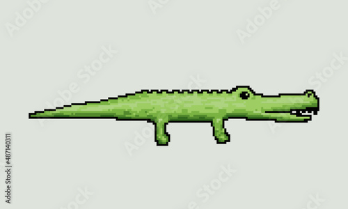 Green crocodile label icon in pixel art graphic style