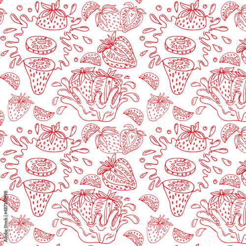 Seamless pattern with red strawberries on a whitebackground