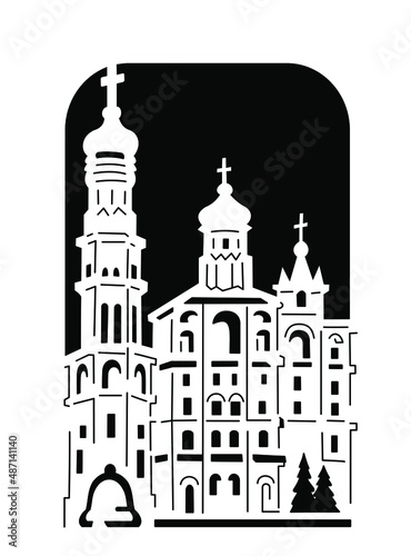 Black and white image. The silhouette of ancient cities.
 Drawing for stencil, printing, laser cutting.