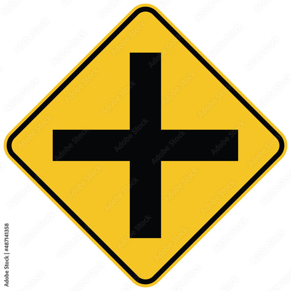 Obraz premium intersection road yellow road sign