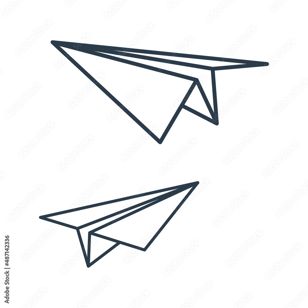 Paper line airplanes set. Sending message linear symbol collection. Vector isolated on white. Paper line airplanes set. Sending message linear symbol collection. Vector isolated on white.