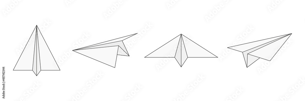 Paper line airplanes set. Sending message linear symbol collection. Vector isolated on white.