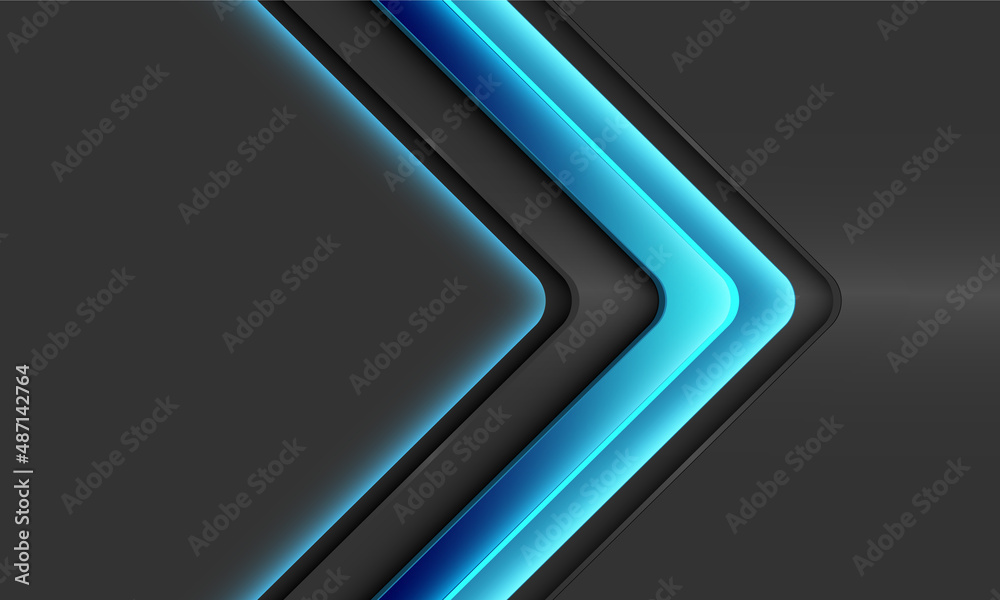 Abstract blue neon light arrow direction geometric on grey metallic blank space design modern futuristic background vector Abstract blue neon light arrow direction geometric on grey metallic blank space design modern futuristic background vector