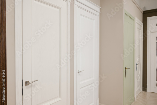 Modern wooden white door with metal door handle