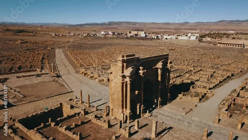 4K Footage, Aerial view of the ruins of ancient Timgad, Algeria 