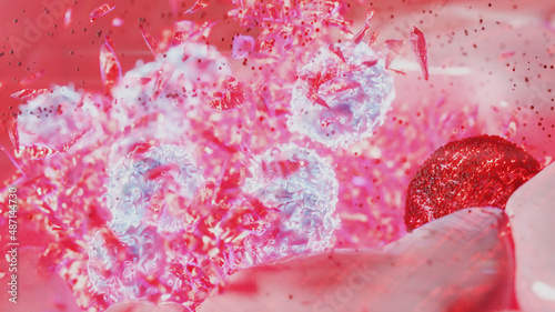 3D Rendering of Natural Killer Cells Destroying Tumor Cancer Cells photo