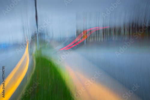 Abstract chaotic urban scene with camera movement and color