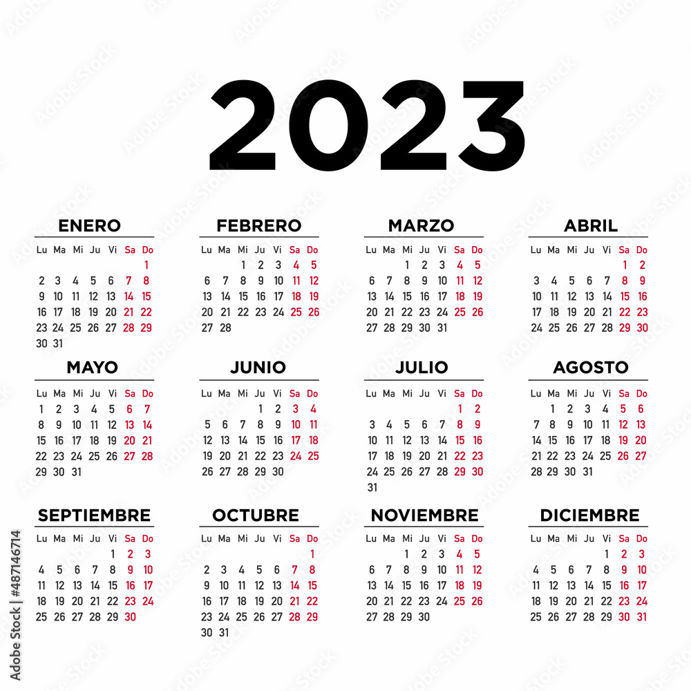 Calendario De La Semana Vecteur Stock Calendario 2023 español. Semana comienza el lunes | Adobe  Stock