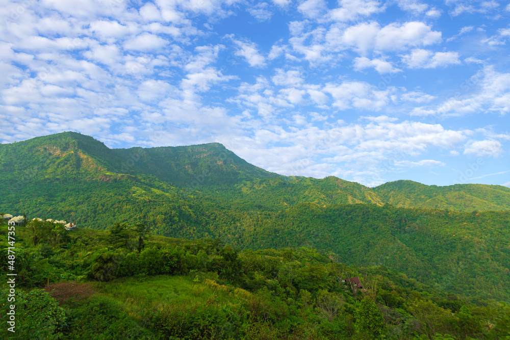 Green mountains and daytime sky,Panorama of beautiful countryside in summer