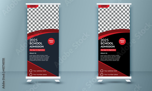 Back to school admission study college education kids promotion banner rollup dl flyer rack card template design