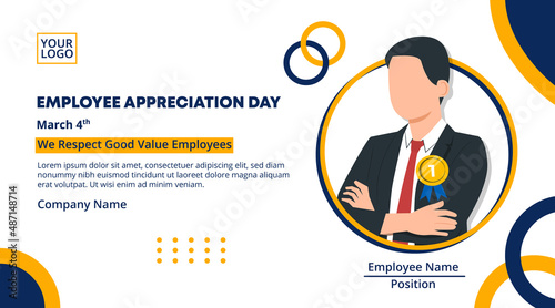 Employee appreciation day banner design with an employee of the year winner
