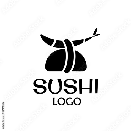 vector image shrimp sushi logo template. minimalistic design black silhouette. sushi icon. illustration isolated vector sign symbol. Japanese traditional cuisine, tasty food sign. asian sushi bar 