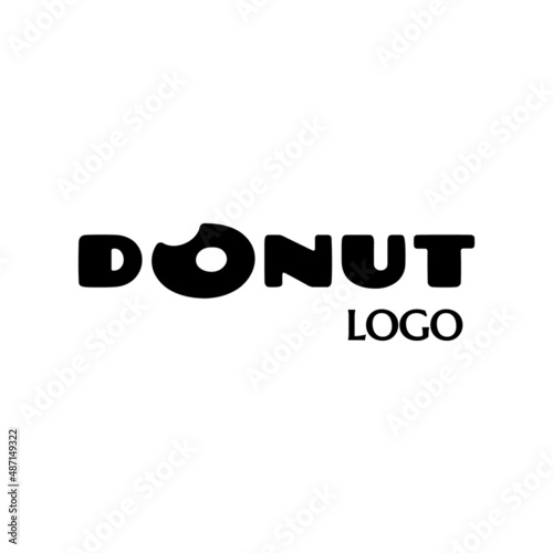 vector text logo for donut, sticker with text and donut icon. label with lettering for words donut. signboard fast food logo panel, badge, signboard, label. donut symbol simple design