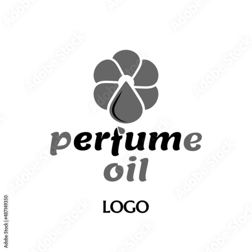 organic perfume oil vector logo with text. aroma oil logotype silhouette. graphic symbol icon. image of flower and drop nature symbol simple shapes design. illustration isolated sign 