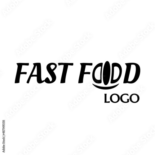vector text logo for Fast Food, sticker with text and burger icon. label with lettering for words fast food. signboard fast food logo panel, badge, signboard, label. diner symbol simple design 