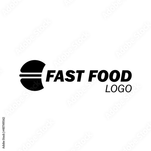 vector text logo for Fast Food, sticker with text and burger icon. label with lettering for words fast food. signboard fast food logo panel, badge, signboard, label. diner symbol simple design 