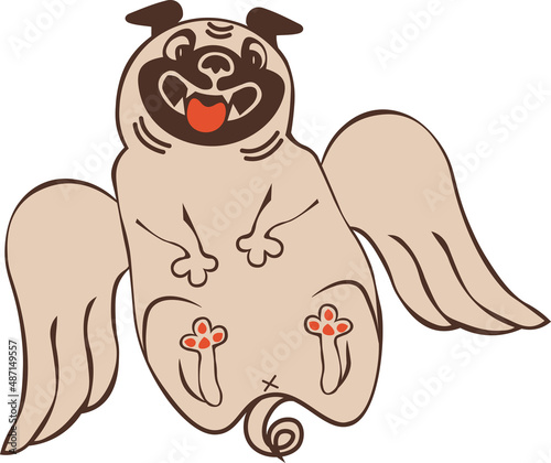 Funny animal character angel wings pug for Valentines day greeting card