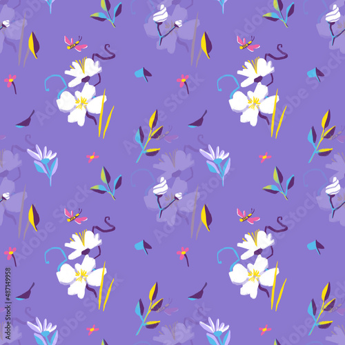 Seamless pattern. Bright flowers. Floral background. Nature illustration for wrapping paper  textiles  decorations.