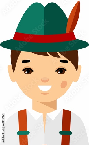 Vector illustration of avatar german children, boy, people. Set of german man dressed in national costumes.