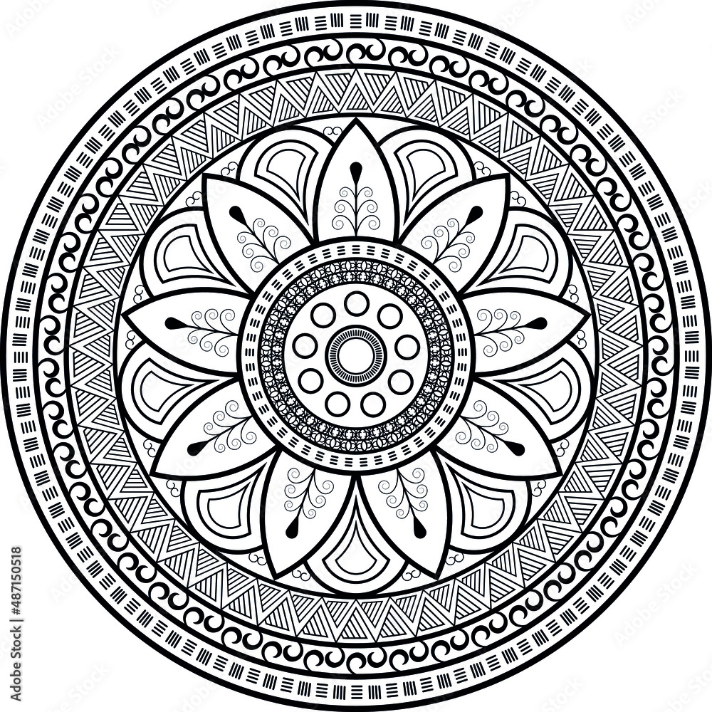 Mandala pattern black and white. Islam, Arabic, Pakistan, Moroccan, Turkish, Indian, Spain motifs.vector in illustration