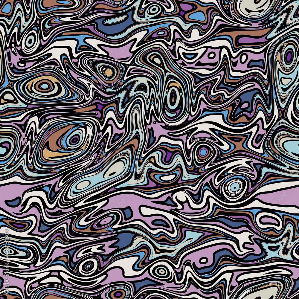 Swirly Trippy Colorful Boho Blobs Abstract Digital Seamless Pattern